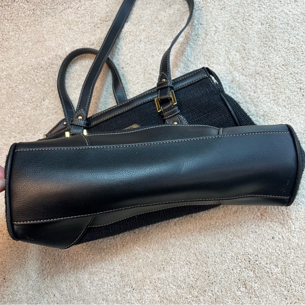 Etienne Aigner Handbag Black Canvas Leather Gold Hardware Double Strap Purse - Picture 9 of 9